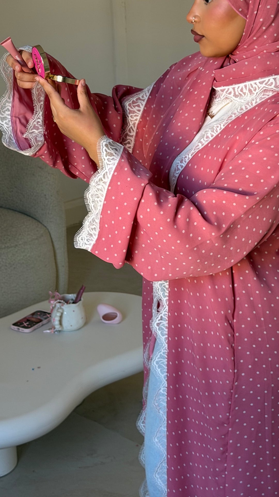 Polka dot lace abaya
