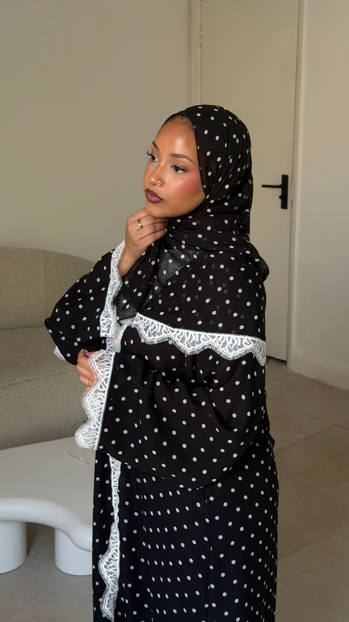 Polka dot lace abaya