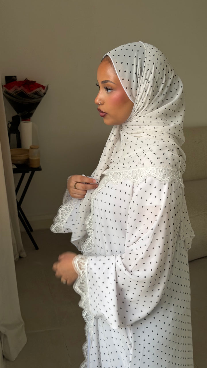 Polka dot lace abaya