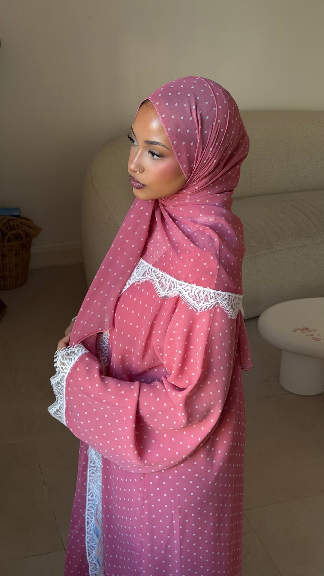 Polka dot lace abaya