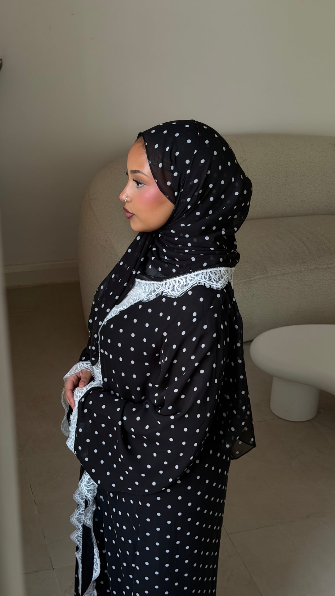Polka dot lace abaya