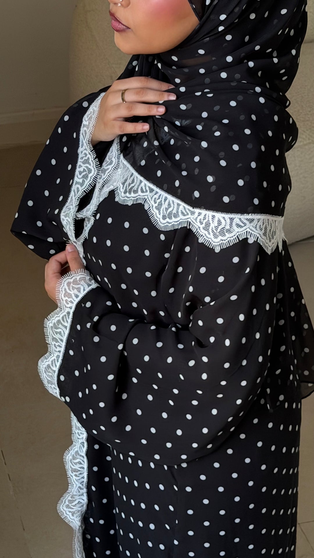 Polka dot lace abaya
