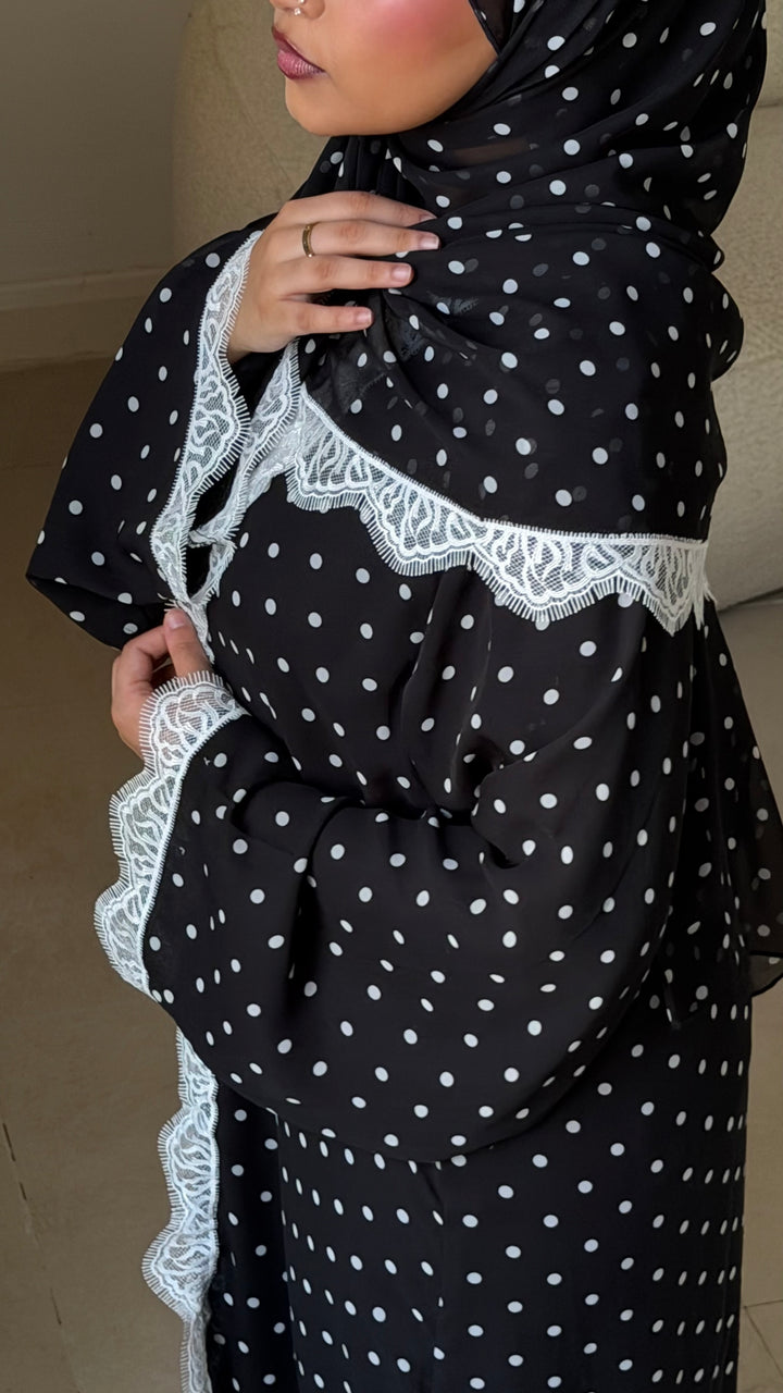 Polka dot lace abaya