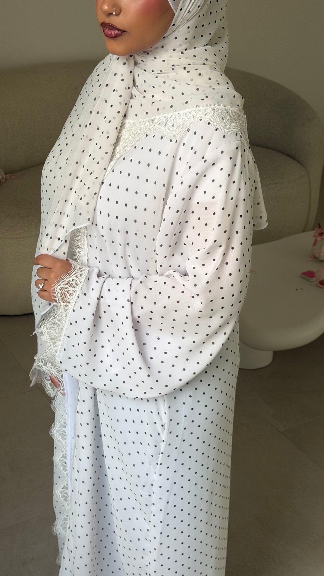 Polka dot lace abaya